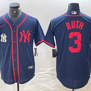 Men's New York Yankees #3 Babe Ruth Navy Cool Base Stitched Baseball Jersey
