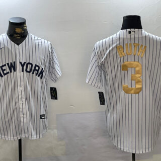Men's New York Yankees #3 Babe Ruth White Pinstripe Fashion Cool Base Jerseys