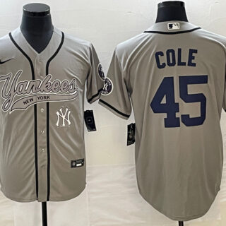 Men's New York Yankees #45 Gerrit Cole Gray With Patch Cool Base Stitched Baseball Jersey