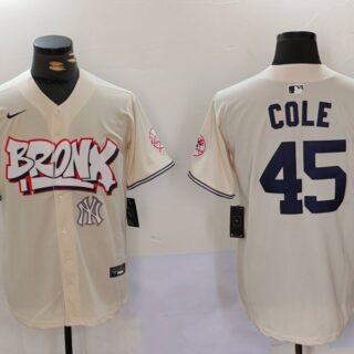 Men's New York Yankees #45 Gerrit ColeCream The Bronx Graffiti V2 Vapor Limited Stitched Baseball Jerseys