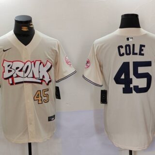 Men's New York Yankees #45 Gerrit ColeCream The Bronx Graffiti V2 Vapor Limited Stitched Baseball Jerseys