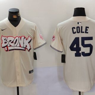 Men's New York Yankees #45 Gerrit ColeCream The Bronx Graffiti V2 Vapor Limited Stitched Baseball Jerseys