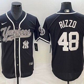 Men's New York Yankees #48 Anthony Rizzo Black With Patch Cool Base Stitched Baseball Jersey