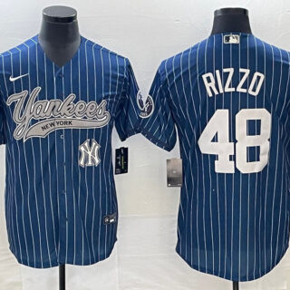 Men's New York Yankees #48 Anthony Rizzo Navy With Patch Cool Base Stitched Baseball Jersey