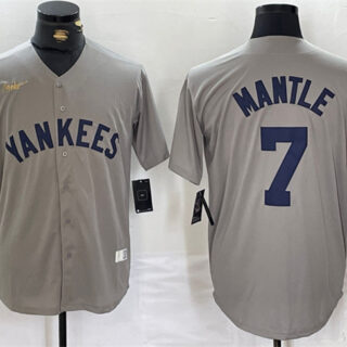 Men's New York Yankees #7 Mickey Mantle Grey Cool Base Stitched Baseball Jersey