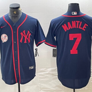 Men's New York Yankees #7 Mickey Mantle Navy With Patch Cool Base Stitched Baseball Jersey