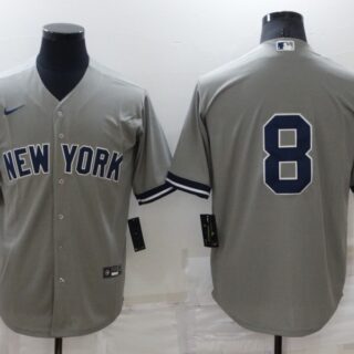 Men's New York Yankees #8 Yogi Berr Grey Cool Base Stitched Baseball Jersey