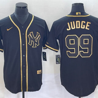 Men's New York Yankees #99 Aaron Judge Black Gold Cool Base Stitched Baseball Jersey
