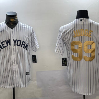 Men's New York Yankees #99 Aaron Judge White Pinstripe Fashion Cool Base Jerseys
