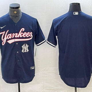 Men's New York Yankees Big LOGO Navy Cool Base Stitched Baseball Jersey