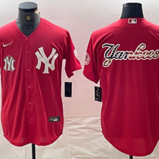 Men's New York Yankees Big Logo Red Cool Base Stitched Baseball Jersey