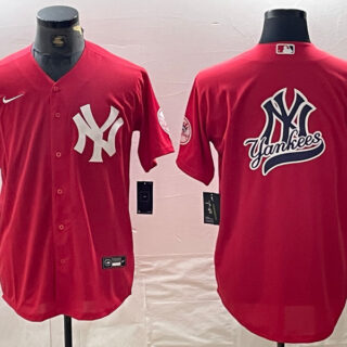 Men's New York Yankees Big Logo Red Cool Base Stitched Baseball Jersey