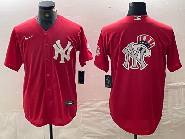 Men's New York Yankees Big Logo Red Cool Base Stitched Baseball Jersey