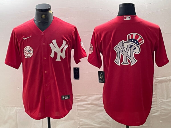 Men's New York Yankees Big Logo Red Cool Base Stitched Baseball Jersey