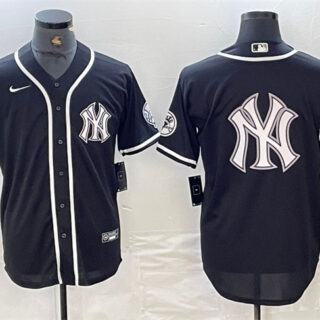 Men's New York Yankees Black Team Big Logo Cool Base Stitched Baseball Jersey