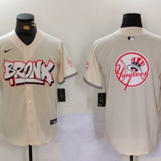 Men's New York Yankees Blank Cream The Bronx Graffiti V2 Vapor Limited Stitched Baseball Jerseys