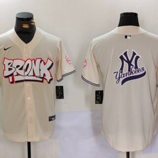 Men's New York Yankees Blank Cream The Bronx Graffiti V2 Vapor Limited Stitched Baseball Jerseys