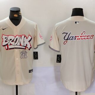 Men's New York Yankees Blank Cream The Bronx Graffiti V2 Vapor Limited Stitched Baseball Jerseys