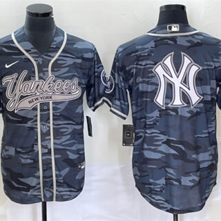 Men's New York Yankees Gray Camo Team Big Logo With Patch Cool Base Stitched Baseball JerseyS