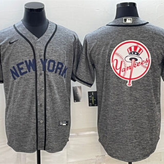 Men's New York Yankees Gray Team Big Logo Cool Base Stitched Baseball Jersey
