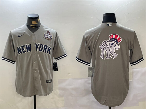 Men's New York Yankees Grey Team Big Logo 2024 World Series Cool Base Stitched Baseball Jerseys