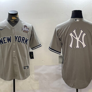 Men's New York Yankees Grey Team Big Logo 2024 World Series Cool Base Stitched Baseball Jerseys