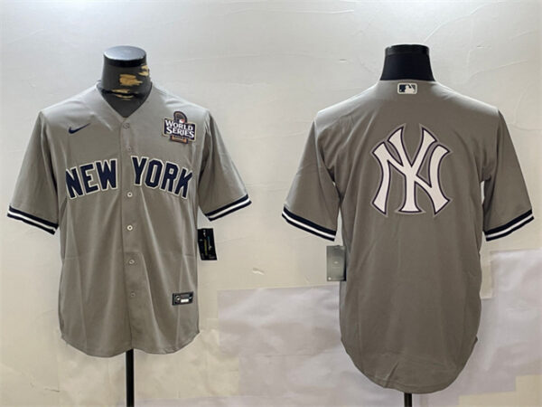 Men's New York Yankees Grey Team Big Logo 2024 World Series Cool Base Stitched Baseball Jerseys