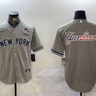 Men's New York Yankees Grey Team Big Logo 2024 World Series Cool Base Stitched Baseball Jerseys