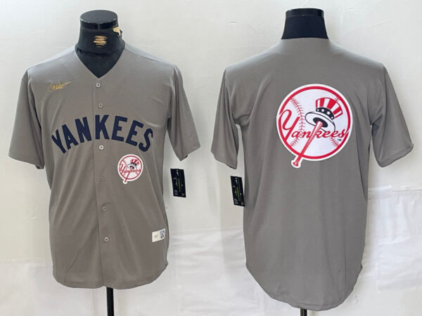 Men's New York Yankees Grey Team Big Logo Cool Base Stitched Baseball Jerseys