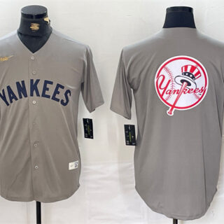 Men's New York Yankees Grey Team Big Logo Cool Base Stitched Baseball Jerseys