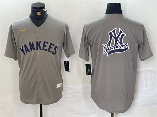 Men's New York Yankees Grey Team Big Logo Cool Base Stitched Baseball Jerseys