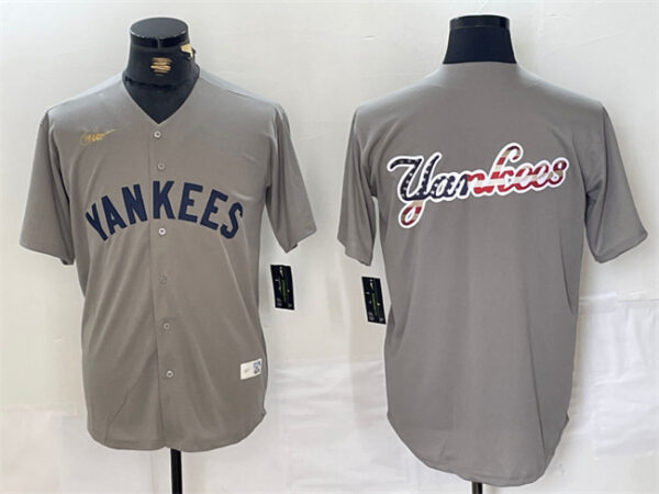 Men's New York Yankees Grey Team Big Logo Cool Base Stitched Baseball Jerseys