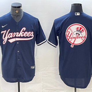 Men's New York Yankees Navy Team Big Logo Cool Base Stitched Baseball Jersey 4
