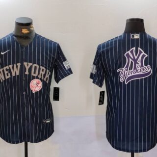 Men's New York Yankees Navy Team Big Logo Cool Base Stitched Baseball Jerseys