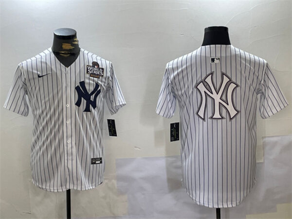 Men's New York Yankees White Team Big Logo 2024 World Series Home Limited Stitched Baseball Jerseys