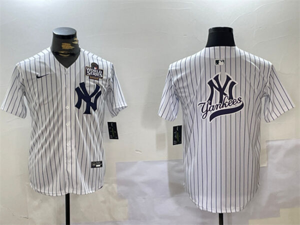 Men's New York Yankees White Team Big Logo 2024 World Series Home Limited Stitched Baseball Jerseys