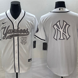 Men's New York Yankees White Team Big Logo Cool Base Stitched Baseball Jersey