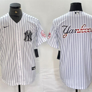 Men's New York Yankees White Team Big Logo Cool Base Stitched Baseball Jersey