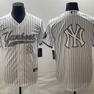 Men's New York Yankees White Team Big Logo Cool Base With Patch Stitched Baseball Jersey
