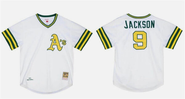 Men's Oakland Athletics #9 Reggie Jackson White Mitchell & Ness Stitched Jersey