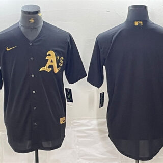 Men's Oakland Athletics Blank Black Gold Cool Base Stitched Baseball Jersey
