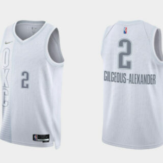 Men's Oklahoma City Thunder #2 Shai Gilgeous-Alexander 2021 22 City Edition White 75th Anniversary Stitched Basketball Jersey