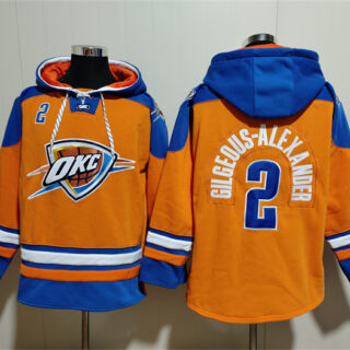 Men's Oklahoma City Thunder #2 Shai Gilgeous-Alexander Orange Blue Lace-Up Pullover Hoodie