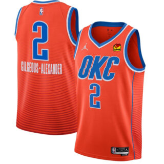 Men's Oklahoma City Thunder #2 Shai Gilgeous-Alexander Orange Statement Edition Stitched Basketball Jersey