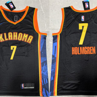 Men's Oklahoma City Thunder #7 Chet Holmgren Black 2024 City Edition Stitched Basketball Jersey
