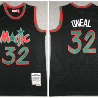 Men's Orlando Magic #32 Shaquille O'Neal Black Throwback Stitched Jersey