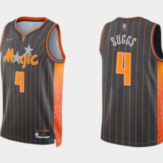 Men's Orlando Magic #4 Jalen Suggs 2021 22 City Edition Black 75th Anniversary Stitched Swingman Jersey