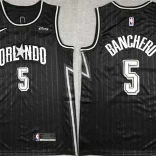 Men's Orlando Magic #5 Paolo Banchero Black Icon Edition Stitched Swingman Jersey