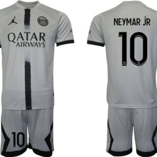 Men's Paris Saint-Germain #10 Neymar Jr 2023 Gray Soccer Jersey Suit
