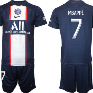 Men's Paris Saint-Germain #7 Mbappe 2023 Navy Home Soccer Jersey Suit 1